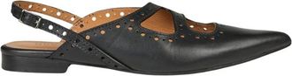 Munthe Platte muilezels met kettingversiering - Dames - Schoenen - Zwart - Maat: 37 EU Leer