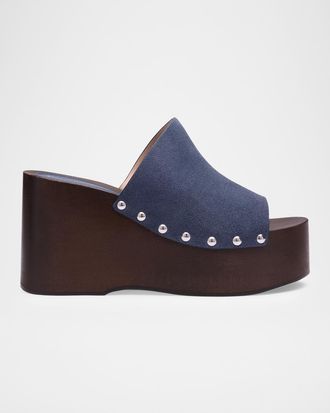 Stuart Weitzman 100mm Kate Suede Platform Clogs
