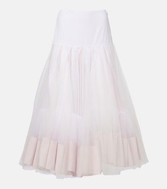 Jacquemus Mireio tulle-trimmed cotton poplin midi skirt