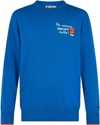 MC2 Saint Barth Blauwe ski Heron geborduurde herentrui - Heren - Ronde hals truien - Blauw - XL - Truien & Vesten