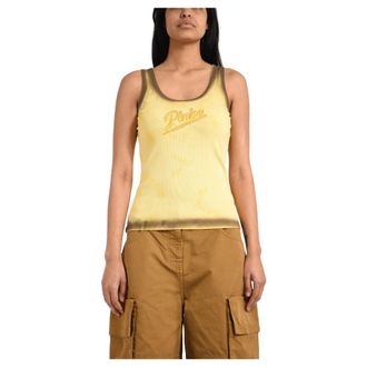 Pinko Sleeveless Tops, female, Yellow, Size: XL Ribbed Cotton Sleeveless Top