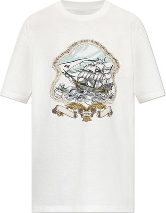 Etro Katoenen T-shirt met print - Dames - Tops - Wit - Maat: S Katoen