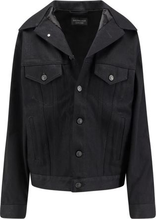 Balenciaga Zwarte Jassen met Metalen Knoopsluiting - Dames - Zomerjassen - Zwart - S - Katoen - Jassen