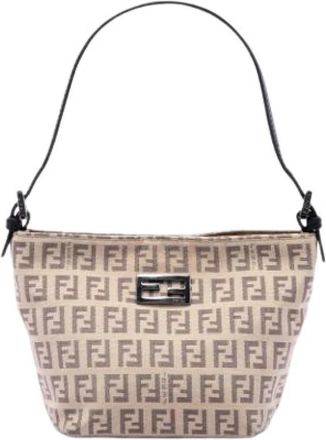 Fendi Pre-owned Canvas Vintage Shoulder Bag - Dames - Vintage Schoudertas - Beige - ONE Size - Leer - Vintage