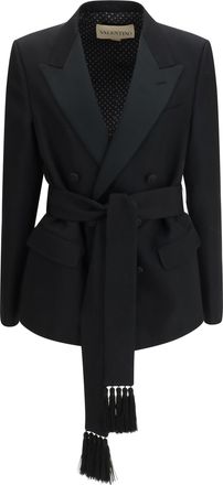 Valentino Mens Blazer Double-Breasted Virgin Wool Black Fleece (ovis Aries) Jacket