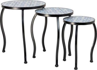 Wanderlust Deco Soporte Set 3 Pzas De Mosaico Y Forja Negro 33x33x37h-28x28x33h-23x23x29h Cm