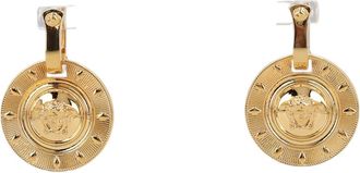 Versace Gold Round Raised Emblem Brass Earrings