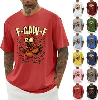 Generic F-CAW-F Shirts Mens Funny Scream Chicken Humor T-Shirt Mens Short Sleeve Crew Neck Halloween Tops Casual Loose F-CAW-F Tshirt Plus Size( 01-09, L)