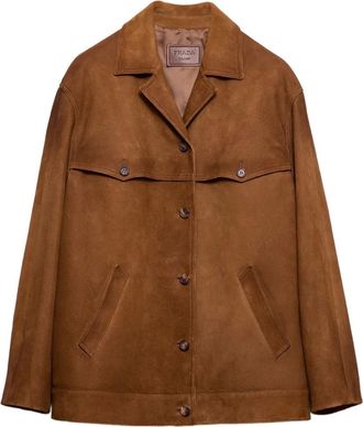 Prada Giacca-camicia in pelle scamosciata - Marrone