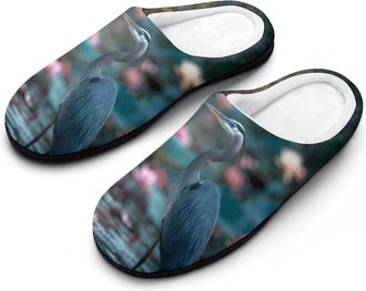 Generic Blue Heron Heron in The Pond Mens Slippers Comfortable And Non-slip Cotton Slipper Shoe for House