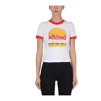 Moschino Tops, Dames, Wit, S, Katoen, Couture Burger Print Ringer T-Shirt