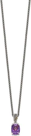 Diamond2Deal Sterling Silver with 14K Accent Diamond and Cushion Amethyst Pendant Necklace