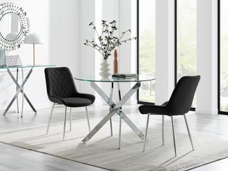 Furniturebox Novara 100cm Round Dining Table & 2 Pesaro Silver Leg Chairs in Black