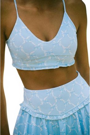 LoveShackFancy Erza Bow Print Active Bra In Blue