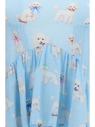 Fiorucci Womens Dress Poodle-Print Tiered Maxi Light Blue Viscose