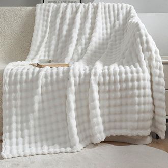 OEM Manta De Franela De Microfibra Para Adultos Y Ni&ntilde;os, Manta De Cama/sof&aacute; De Terciopelo Burbuja Ultrasuave Y C&aacute;lida (130 X 155 Cm, Blanco Roto)