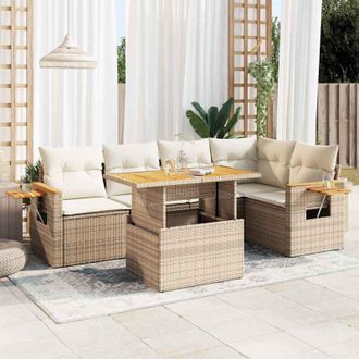 vidaXL Set Sof&aacute;s Jard&iacute;n Y Cojines 6 Pzas Rat&aacute;n Sint&eacute;tico Acacia Beige Vidaxl