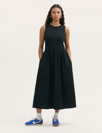 Finery Georgie Cotton Sleeveless Midi Dress in Black at Nordstrom, Size 20