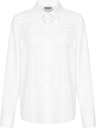 Moschino Overhemden, Dames, Wit, M, Katoen, Perforated Cotton Shirt