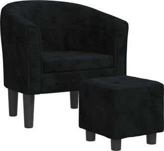 vidaXL Sillón con taburete terciopelo negro Vidaxl