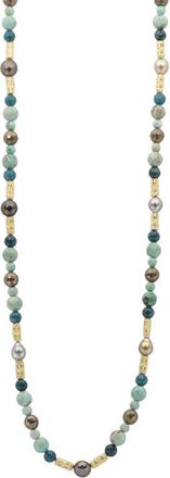 Armenta Tahitian Pearl & Turquoise Beaded Necklace in Yellow Gold at Nordstrom, Size 34