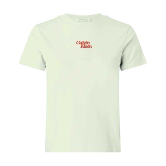 Calvin Klein Dames-T-shirt met korte mouwen, ronde hals en flockprint (Muntgroen)