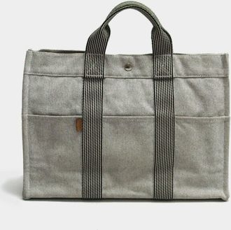 Hermès Gray Canvas Handbag Tote Bag (Pre-Owned)