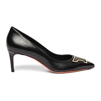 Santoni Schoenen, Dames, Zwart, 37 EU, Leren pump met middelhoge hak voor dames