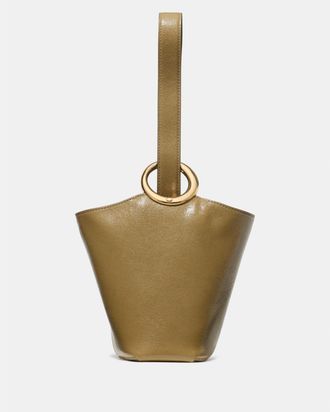Kate Spade New York Womens Halo Glazed Leather Mini Bucket Bag - Green - One Size