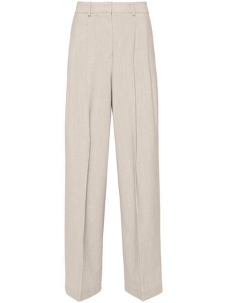 Theory Plooibroek met wijde pijpen - Beige