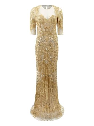 Naeem Khan sheer-panelled embroidered gown - women - glass/Silk/Sequin - 6 - Gold