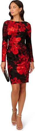 Adrianna Papell Burnout Velvet Sheath Dress Womens Dress Black/Red : 12, Elastane/Polyester/Velvet