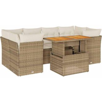 vidaXL Vidaxl - Set Sof&aacute;s De Jard&iacute;n 7 Piezas Y Cojines Rat&aacute;n Sint&eacute;tico Beige
