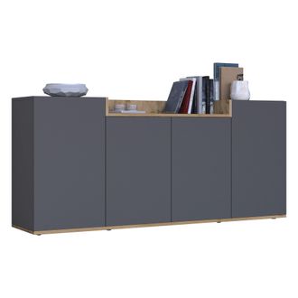 Dmora Credenza Swink, Aparador 6 Estantes, Apertura Abatible Hecho En Italia, 4 Puertas, 160x35x70h Cm Negro Antracita