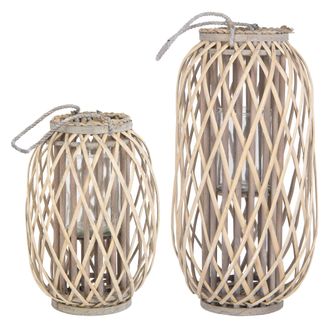 ECD Germany Ecd Germany 2x Farolas Portavelas 40x&oslash;26cm / 50x&oslash;28cm Estilo Rat&aacute;n Con Aspecto De Mimbre De Ca&ntilde;a Natural Tejido Trenzado Robusto Gris/marr&oacute;n Luz De Ve