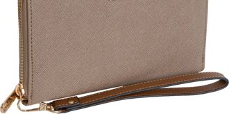 Ellen Tracy Womens Saffiano Zip Around Wristlet Wallet In Stone