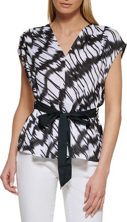 DKNY Dkny Printed Cap Sleeve V-Neck Top