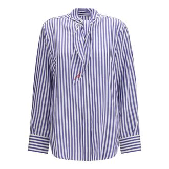 Givenchy Cocoon Gestreept Shirt met Strik - Dames - Blouses & Shirts - Blauw - Maat: XS Zijde