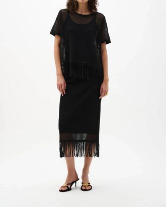 Joseph Ribkoff Fringe Trim Sweater Knit Top In Black