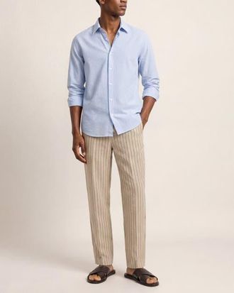 Orlebar Brown Alex Relaxed Fit Striped Linen Trousers in Latte/night Iris at Nordstrom, Size 38