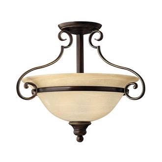 Netlighting Cello 2 Light Semi Flush Ceiling Light Antique Bronze E27 in Brown