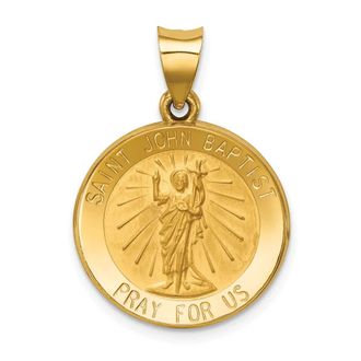 Diamond2Deal 14k Yellow Gold Polished and Satin St John Baptist Medal Hollow Pendant