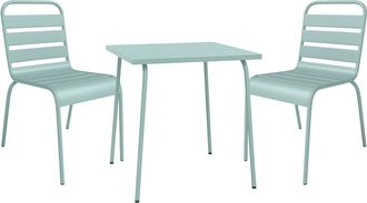 Vente-Unique Comedor de jard&iacute;n de metal - Mesa L.70 cm y 2 sillas apilables - Verde almendra - MIRMANDE de MYLIA