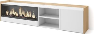 Skraut Home Skraut Home - Mueble Tv, Televisi&oacute;n, Muebles De Sal&oacute;n, Almacenaje, 212x35x50cm, Para Tv Hasta 80, Chimenea El&eacute;ctrica Xxl, Estilo Moderno, Blanco Y Rob
