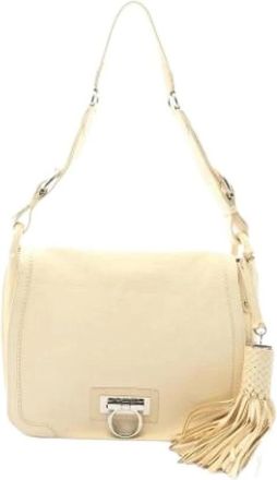 Ferragamo Pre-owned Shoulder Bags, female, Beige, Size: ONE SIZE Pre-owned Leather Shoulder Bag
