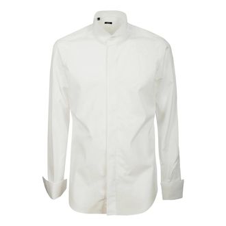 Barba Formal Shirts, male, White, Size: XL White Cotton Tuxedo Shirt with Double Cuffs