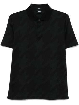 BOSS houndstooth-pattern polo shirt - Black