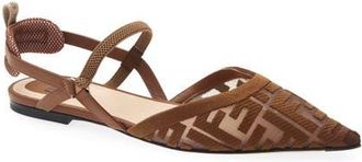 Fendi Colibr&igrave; Lite Pointed Toe Mesh Flat in Brown at Nordstrom, Size 36.5