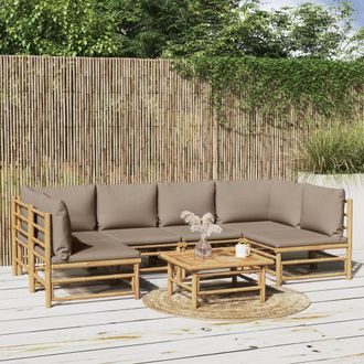 vidaXL Set De Muebles De Jard&iacute;n 7 Piezas Bamb&uacute; Y Cojines Gris Taupe Vidaxl