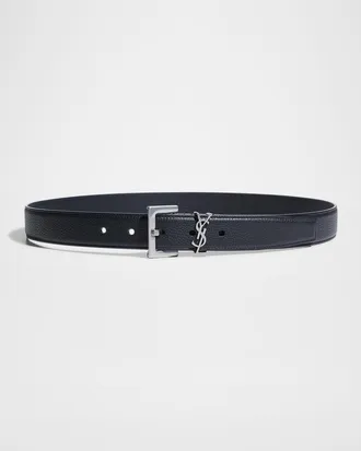 Saint Laurent YSL Grained Leather Belt